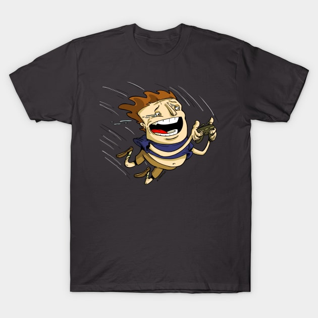 Cartoon Gamer Guy - Playing Video Games with Intense Excitement T-Shirt by natebramble